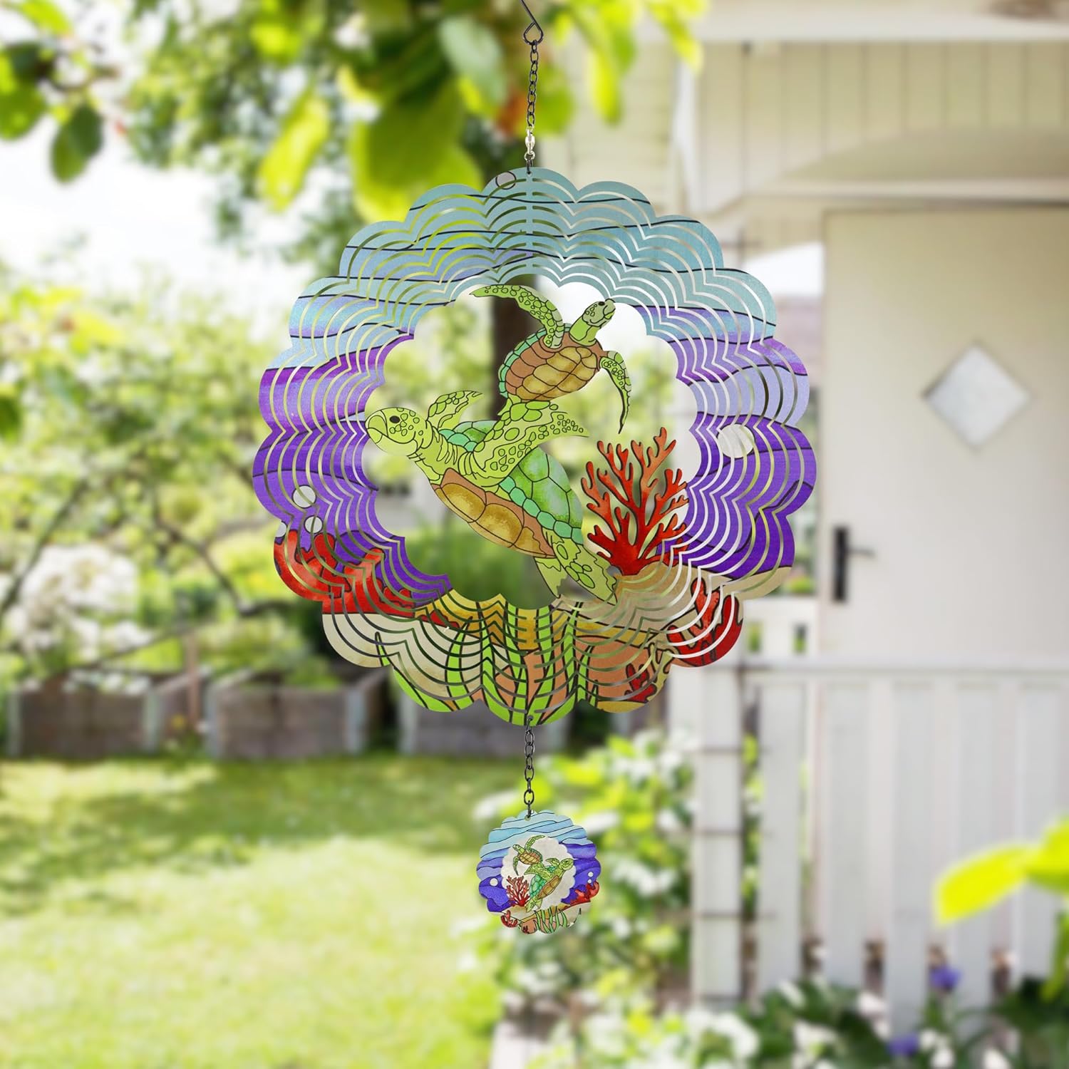Turtle 3D Wind Spinner Kinetic Metal Art Hanging Wind Spinner Outdoor Decoration Ocean Ornaments Decor for Yard and Garden