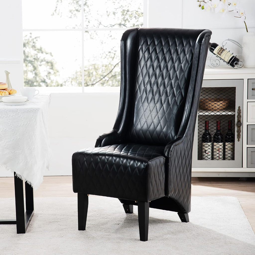Henf High Back Dining Chair Set of 2, Upholstered Wing Back Dining Chairs King Throne Royal Chair, Retro Accent Dinner Chairs for Dining Room, Dressing Room, Bedroom, Living Room, Black PU Leather