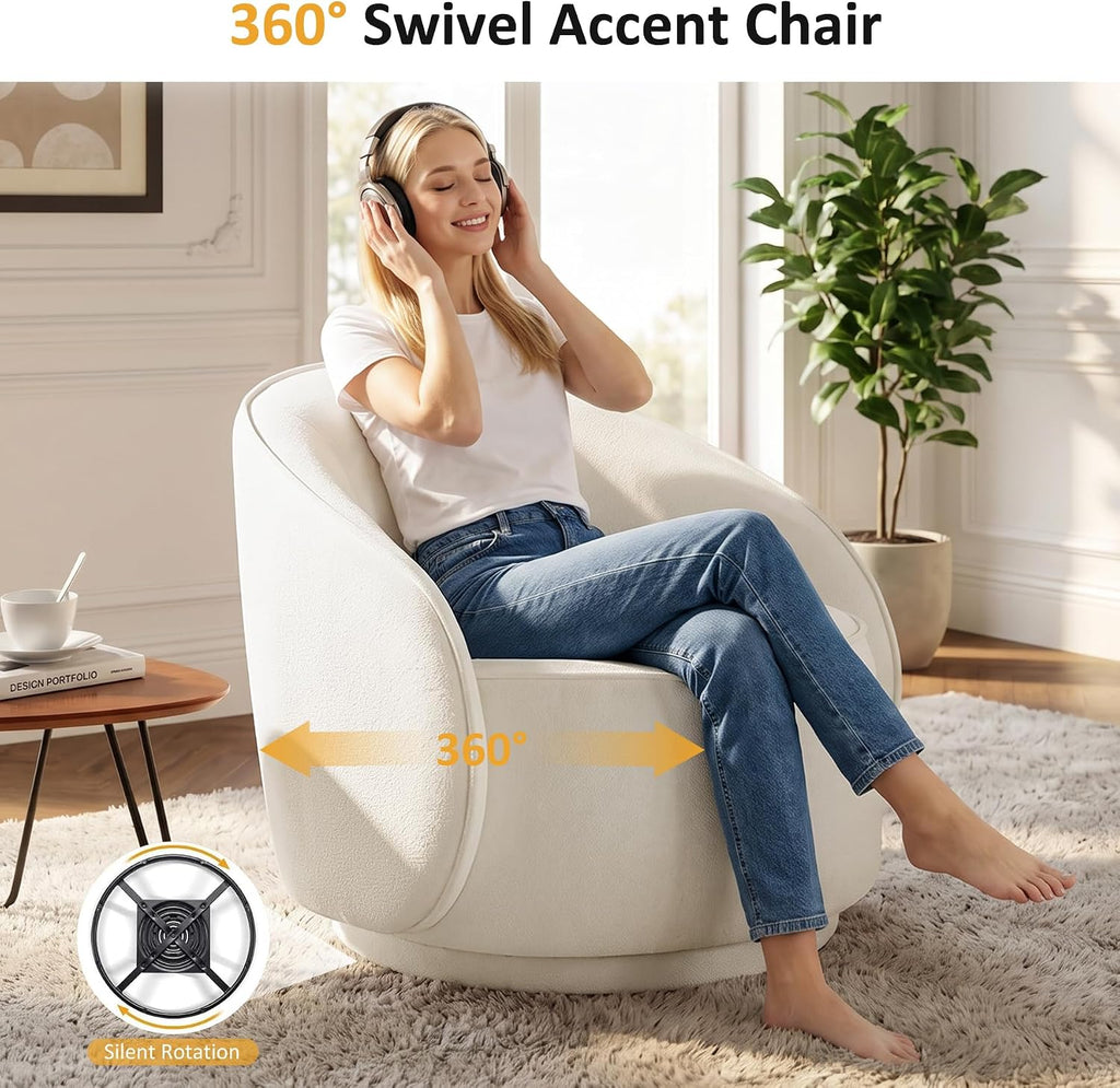 Swivel Accent Chairs Set of 2, 360° Comfy Barrel Swivel Club Armchair, Modern Reading Chair for Living Room, Bedroom, Office, Balcony, Entryway