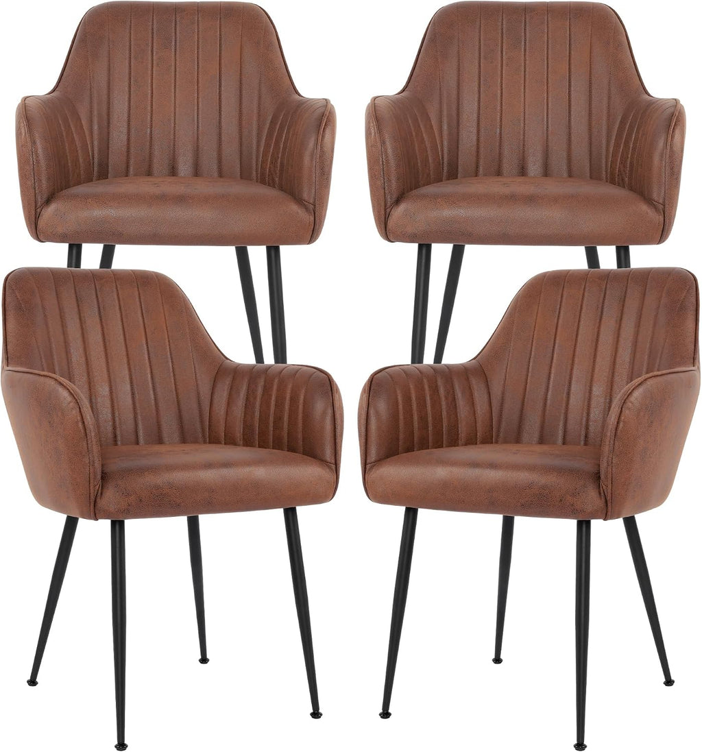 Set of 4 Dinning Chairs, Upholstered Accent Chairs with Black Finished Metal Plating Legs for Living Room Chairs, Brown