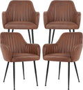 Set of 4 Dinning Chairs, Upholstered Accent Chairs with Black Finished Metal Plating Legs for Living Room Chairs, Brown