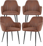 Set of 4 Dinning Chairs, Upholstered Accent Chairs with Black Finished Metal Plating Legs for Living Room Chairs, Brown