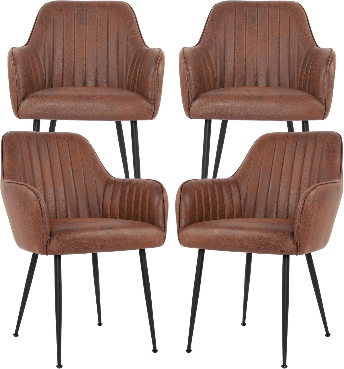Set of 4 Dinning Chairs, Upholstered Accent Chairs with Black Finished Metal Plating Legs for Living Room Chairs, Brown