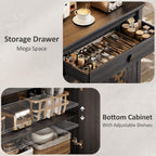 72" Tall Kitchen Pantry with Hydraulic Flip Up Door, Storage Cabinet with LED Lights & Charging Station, Drawer and Adjustable Shelves, Cupboard for Kitchen, Dining Room, and Hallway, Black