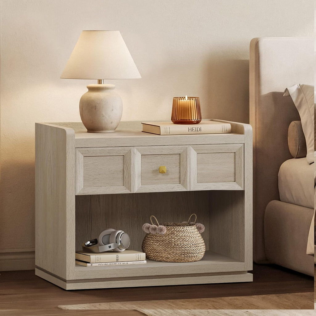 SICOTAS 31" Wide Nightstands Set of 2, Large Night Stands with Drawer | Oversized King Size Nightstand Bedside Table for Bedroom, Farmhouse End Side Table Set of 2 with Round Corners,Grey White Oak