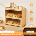 Countertop Kitchen Pantry Cabinet, 20.5x9.8x19.7in Dual-Layer Storage Cabinet for Kitchen Counter, Bamboo Storage Bin with Acrylic Door Panel, Elevated Fence, Translucent Hovering Cabinet Door (Log)