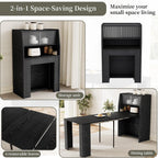HIPIHOM 86.6" Extendable Dining Table for 4-6, MDF, Storage Cabinet | Retractable Console Table, Storage Cabinet for Kitchen or Dining Room, Ideal for Small Space, Apartment, Family Meal