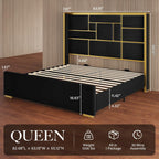 Queen Bed Frame with 55.12" Tall Headboard, Black and Gold