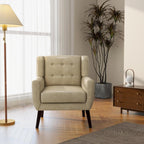 Accent Chair Set of 1, Mid-Century Modern PU Leather Chairs with Arms for Living Room, Comfy Upholstered Club Single Sofa Armchair for Bedroom Waiting Room with Solid Wood Frame, Leather Cream