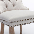Ball & Cast Contemporary Upholstered Dining Chairs Set of 2, Button Tufted Kitchen Side-Chairs with Hang Ring & Nailhead Trims & Solid Wood Legs, 2-Piece Backrest Traditional Chair, Linen Beige