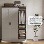 ANCTOR 3 Door Armoire Wardrobe Closet with Mirror, Large Wardrobe Closet with Doors, White Armoire for Bedroom with Hanging Rods & Shelves for Long Clothing, Short Clothing and Stacking, Modern