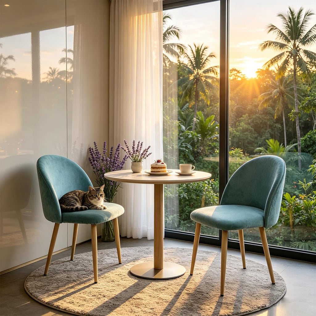 Lightdot Dining Chairs Set of 2, Velvet Upholstered Dining Chairs with Solid Wood Legs, Mid-Century Modern Accent Chair for Kitchen Living Room Bedroom, Assembly Guide Included, Light Green