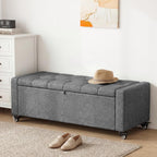 50” Ottoman Bench with Storage, Upholstered Fabric End of Bench for Bedroom, Load up to 660 lb, Fixed Base & Movable Swivel Wheels，Rectangular Tufted Entryway with Safety Hinge (Grey)