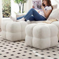 Zesthouse Square Pouf Ottomans Set of 2, Modern Backless Vanity Stool for Bedroom, White Fuzzy Foot Rest for Couch, Upholstered Tufted Footstool, Sherpa Fabric Ottoman Coffee Table for Living Room