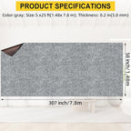 Marine Carpet,5 FT x 25 FT Smoke Gray Indoor Outdoor Carpet 0.2" Thick Boat Carpet with Water-Proof TPE Backing, Non-Slide Outdoor Marine Carpet Roll for Home, Patio, Porch, Deck
