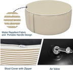 Inflatable Stool Ottoman, Footrest Ottoman with Handle, Outdoor or Indoor Round Portable Stool for Patio Home Decoration, 21x9 Inch, Stripe Beige