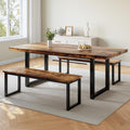 HIPIHOM 63" Dining Table with 2 Benches, Modern Kitchen Table and Chairs Set for 4, Thickened MDF Wooden Table for Kitchen, Dining Room, Office