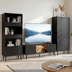 Bathroom Storage Cabinet Set of 2, 47.2" Wide 5-Tier Freestanding Pantry Cabinet with 6 Extra-Large Drawers & 2 Open Shelves, Fluted Floor Organizer Cupboard for Kitchen, Living Room, Anti-Tip, Black
