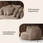 50.5" W x 67" D Oversized Chaise Lounge Chair with Ottoman,Light Camel | 38D Sponge,Round Reading Chair Luxury Plush Cloud Circle Sleeper for Living Room Bedroom, 5 Pillows,Corduroy