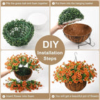 ZFProcess Artificial Faux Hanging Plants Flowers Basket for Fall Outdoor Decoration, Fake Silk Daisy in Planter Realistic UV Resistant Look Real for Porch Home Patio Balcony Yard(Orange)