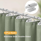 3 in 1 Shower Curtain Set, Sage Green Waffle Shower Curtain and PEVA Liner Set with 12 Stainless Steel Shower Curtain Hooks, Waterproof Fabric Shower Curtains for Bathroom, 72 W x 72 H