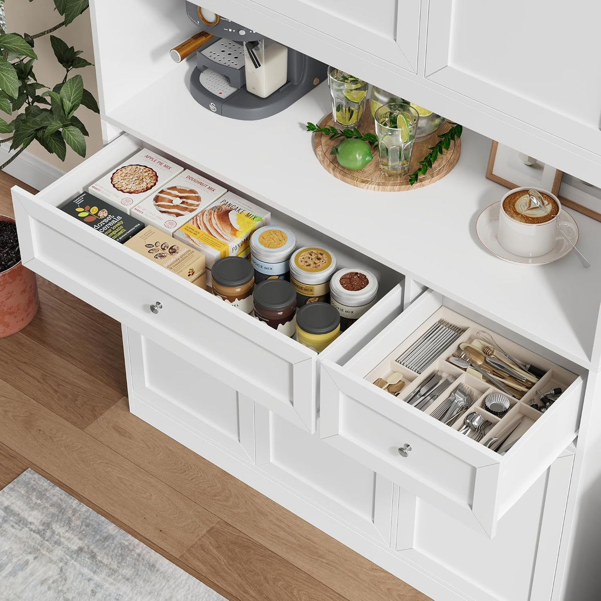 BOTLOG 72" Kitchen Pantry Cabinet, Kitchen Hutch with Microwave Stand, Buffet Cabinet with Hutch for Dining Room, White | 2 Drawers, Large Capacity, 47.2-inch wide Countertop, Kitchen Hutch utch for Dining Room (White)