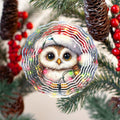 Christmas Owl Wind Spinner,3D Owl Spinner for Yard and Garden 3D Steel Wind Spinner Outdoor Hanging Wind Spinner 10 inch 3D Xmas Cute Owl Swirl
