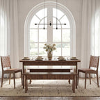 LITTLE TREE 55" Dining Table with 2 Benches, Dining Table Set for 4-6 People, Farmhouse Kitchen Table with Bench, Dining Room Table Set