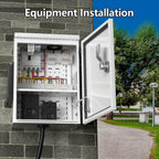 Outdoor Electrical Box with Thermostat and Fan, Cold-Rolled Steel Plate, Aluminum Alloy Back Beam, One-Piece Ventilation Design, IP65 Waterproof, Wall/Pole Mounted. (15.7" x 11.8" x 5.9")