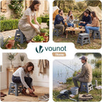 VOUNOT® Folding Step Stool, Portable Stepping Stool with Carrying Handle, Anti-Slip Folding Stool for Bathroom, Garden, Camping, Home, 37 x 30 x 32.5 cm, Grey