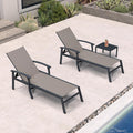 PURPLE LEAF Outdoor Chaise Lounge Chairs Set of 2 Aluminum Frame, Taupe | Textilene quick dry & durable, Powder coat for anti-rust, Armrests added comfort, Built-in Side Table, 5 Adjustable position