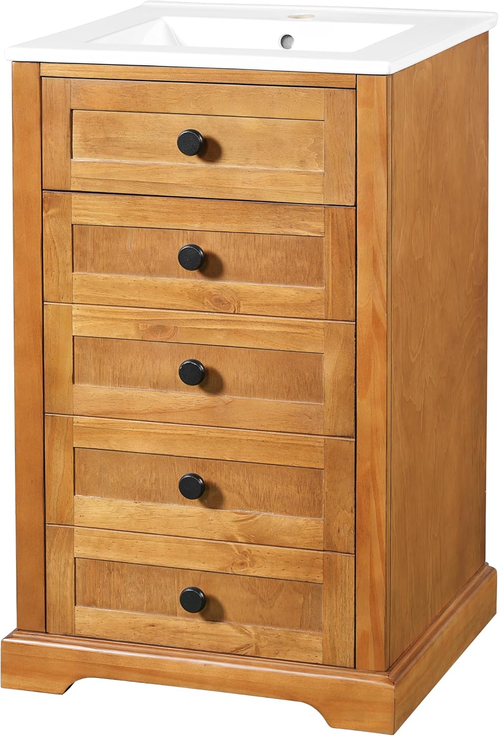 JIVOIT 20" Bathroom Vanity with Integrated Ceramic Sink, Wood Bathroom Cabinet with Adjustable Shelf, Soft-Closing Door, Solid Wood Bottom Frame for Small Space