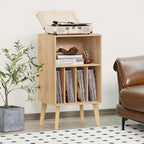 Lerliuo Record Player Stand, Turntable Stand Holds up to 160 Albums | Mid-Century Vinyl Storage Cabinet Table,Solid Wood Legs, Record Player Holder Dispaly Shelf for Living Room,Burlywood