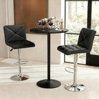 COSTWAY 3 Pieces Bar Table Set, Counter Height Table Set with 2 Bar Stools | Round Cocktail Table and PU Leather Adjustable Swivel Chairs, for Small Space, Kitchen, Office (Black+Black)