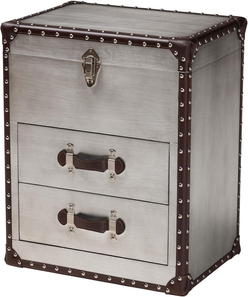 Baxton Studio Calidore Vintage Silver Metal 2-Drawer End Table