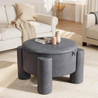 FiveWillowise 24 Inch Round Small Ottoman with Storage,Faux Leather | 24" Coffee Table,Storage Ottomans with Removable Top,Upholstered Vanity Stool for Small Spaces,Living Room,Apartment,Grey