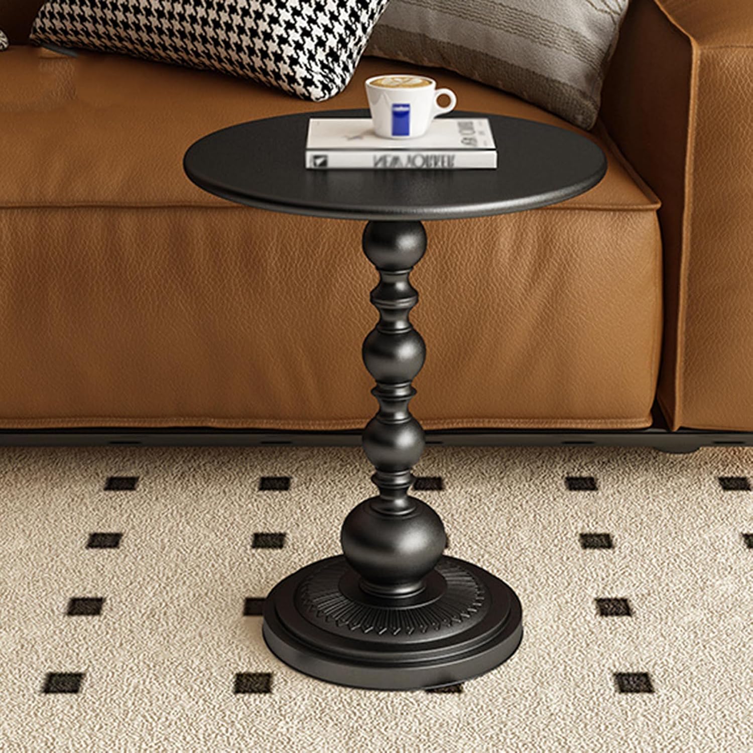 Round Side Table,Carbon Steel End Table,Small Accent Table,for Small Space Living Room Patio,Black