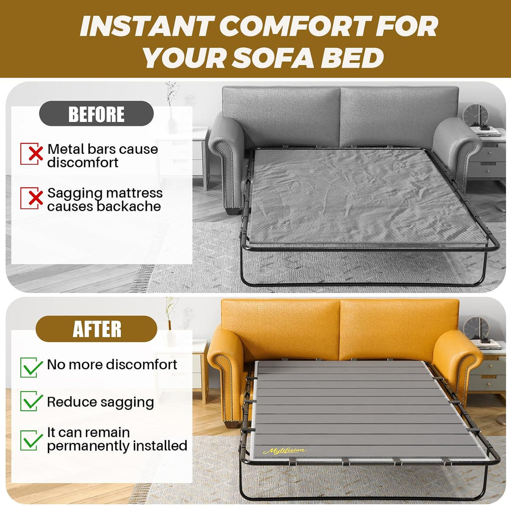 MYLIFESION Sleeper Sofa Support Board, Queen Size (54”x64”) | Sofa Bed Board for Pull Out Couch, Folds Up with Frame, Under Mattress Bar Shield