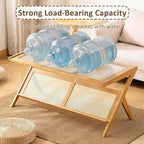 Z Shaped End Table, Wooden Coffee Tables with Storage,Boho Wooden End Table,Side Tables Living Room with Glass Top & Magazine Rack for Bedroom,Couch,Small Space,Yellow,45 * 37 * 56cm
