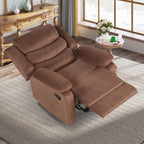 ANJ Manual Recliner Chair for Adults, Velvet Reclining Chair with Padded Arms and Overstuffed Backrest, Single Recliner Sofa for Living Room, Dark Brown