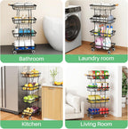 SAYZH Fruit Basket Kitchen Pantry Organizers and Storage - 4 Tier Stackable Metal Wire Basket Stand for Fruit Vegetable Snacks Jars Bins Containers Organization(Black, 4 Tiers)