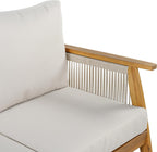 Christopher Knight Home Outdoor 3 Seater Patio Sofa with Acacia Wood Frame and Rope Weave Design, Cushioned Garden Couch with Removable Covers for Patio Deck Balcony, Teak and Beige
