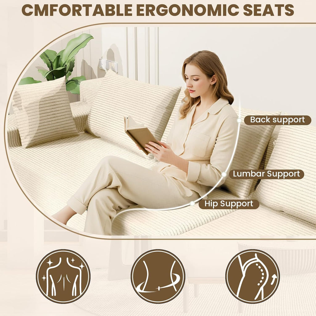 LEVELEVE 107" Cloud Sectional Couch with Deep Seat，Modern Modular Sofa with L-Shape Chaise，No Assembly Required, Upholstered Couches for Living Room Bedroom(Beige,Right Facing Chaise)