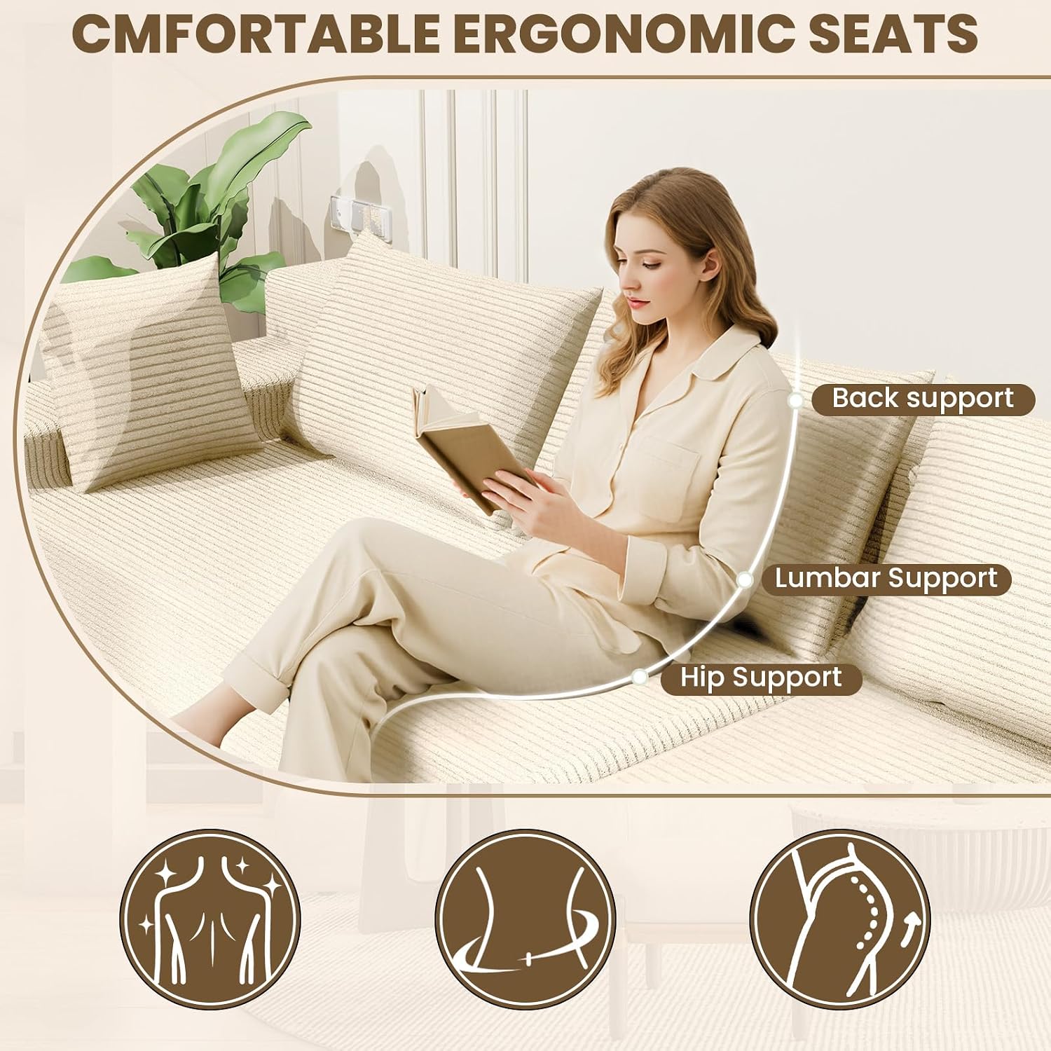 LEVELEVE 107" Cloud Sectional Couch with Deep Seat，Modern Modular Sofa with L-Shape Chaise，No Assembly Required, Upholstered Couches for Living Room Bedroom(Beige,Right Facing Chaise)