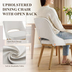 Modern Upholstered Dining Chairs Set of 6, Open Back with Solid Wood Legs, Ergonomic Curved Back Fabric Kitchen Chairs for Dining Room & Kitchen, Living Room Side Chairs, Farmhouse, Beige