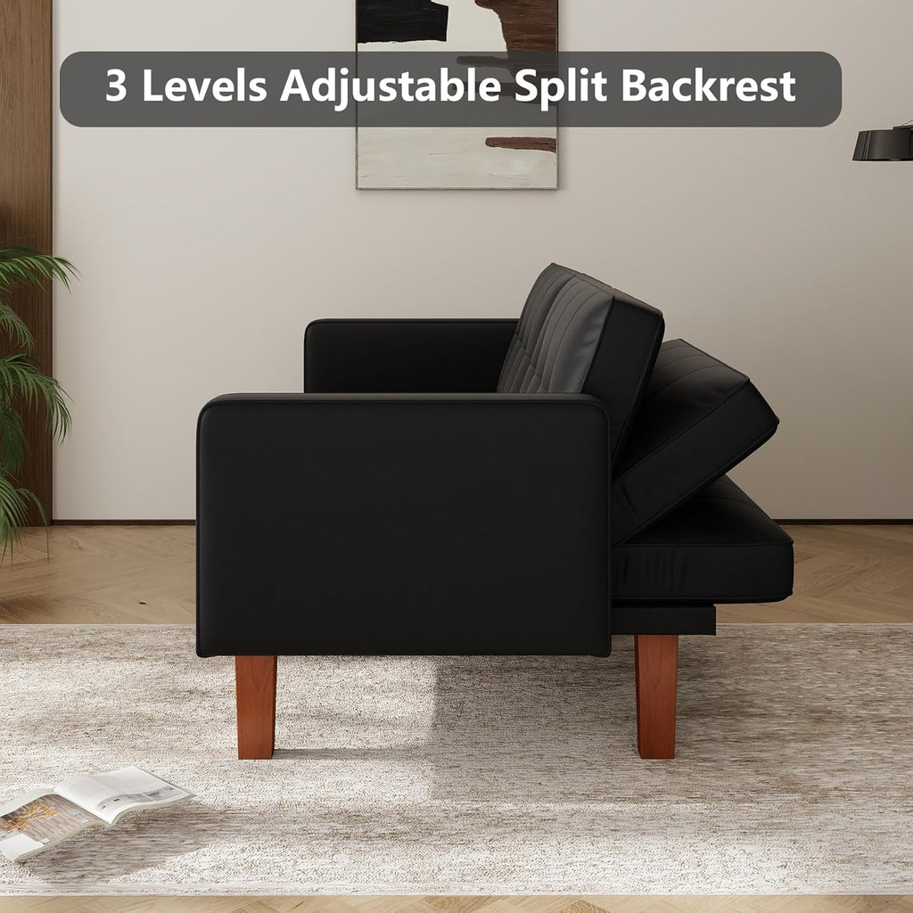 mikibama Convertible Futon Sofa Bed with Split Back,Mid Century Modern Sleeper Couch Beds,68.11" Futons for Living Room RV,Tufted Small Love Seat for 2 People Small Spaces (Black, 68.11")