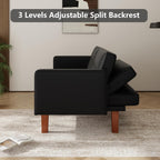 mikibama Convertible Futon Sofa Bed with Split Back,Mid Century Modern Sleeper Couch Beds,68.11" Futons for Living Room RV,Tufted Small Love Seat for 2 People Small Spaces (Black, 68.11")