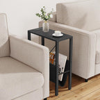 Vagusicc Narrow End Table with Charging Station, Narrow Nightstand with USB Ports & Outlet, Slim Sofa Side Table, Black End Table, Small Side Table for Small Spaces, Living Room, Bedroom, Black