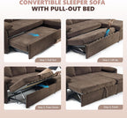 VINGLI Sectional Sleeper Sofa with Pull Out Couch Bed, 85 Inch L-Shaped Convertible Sofa Bed, 5 Seat Modular Sectional Couches for Living Room with Storage Chaise, USB Charging, Side Pockets