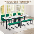 Dining Table Set for 4, 47.2" Faux Marble Kitchen Table Set with Upholstered Velvet Chairs and Bench, 4-Person Rectangular Space Saving Dinette Set for Apartment, Restaurant, Home (Green)
